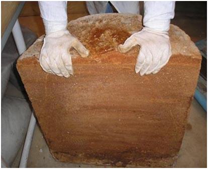 после отверждения имитатора ЖРО ПО «Маяк» (пульпа гидроксида железа), объем компаунда около 200 л